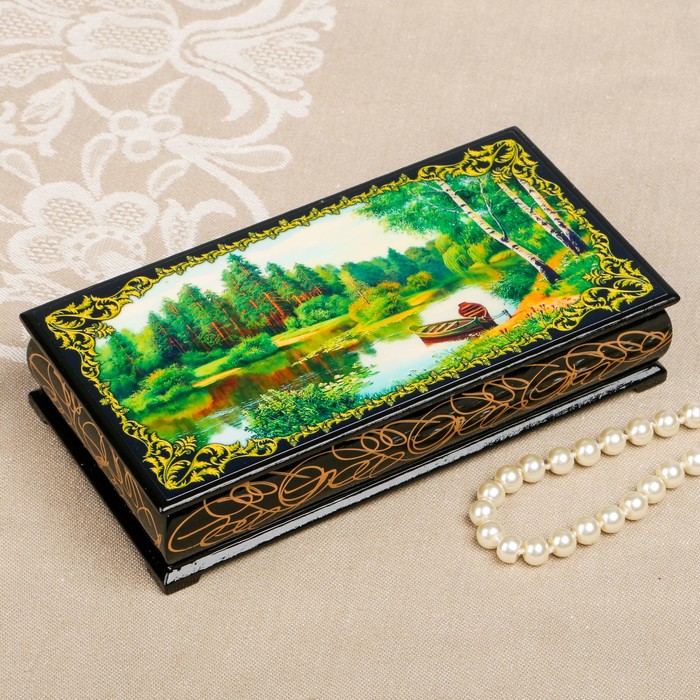 Шкатулка-купюрница «Летняя природа. Вид 49», лаковая миниатюра, 9х17 см