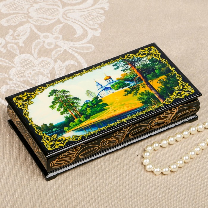 Шкатулка-купюрница «Летняя природа. Вид 52», лаковая миниатюра, 9х17 см