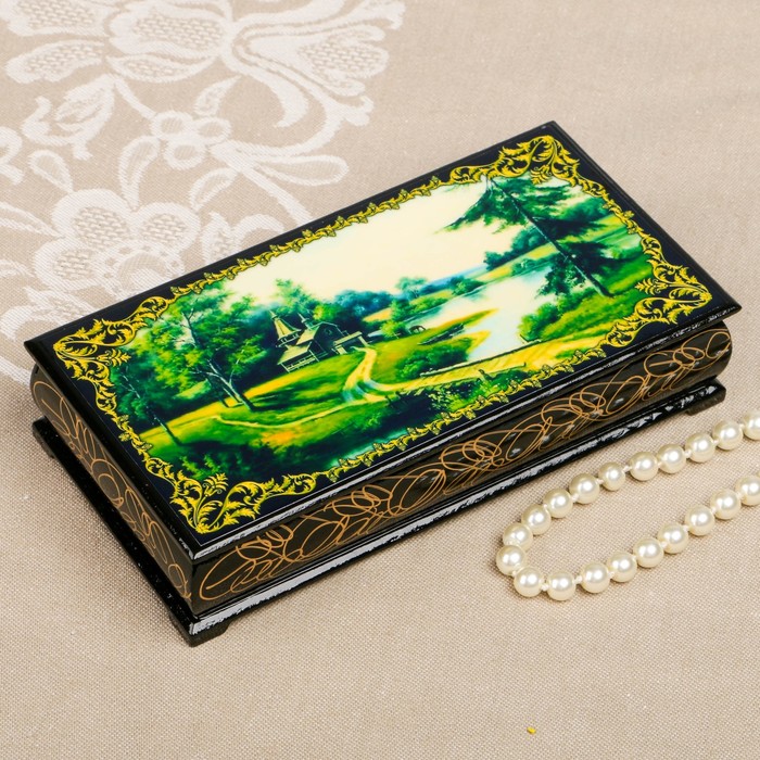 Шкатулка-купюрница «Летняя природа. Вид 56», лаковая миниатюра, 9х17 см