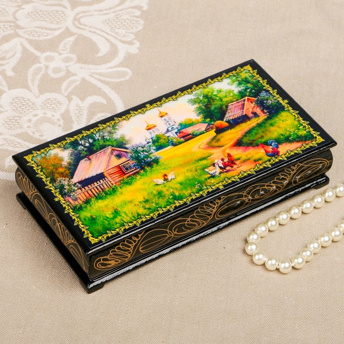 Шкатулка-купюрница «Летняя природа. Вид 57», лаковая миниатюра, 9х17 см