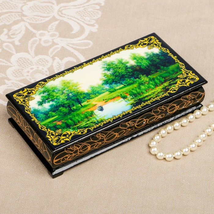 Шкатулка-купюрница «Летняя природа. Вид 58», лаковая миниатюра, 9х17 см