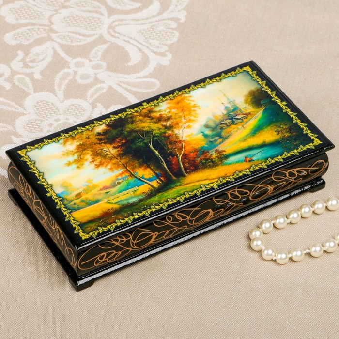 Шкатулка-купюрница «Летняя природа. Вид 59», лаковая миниатюра, 9х17 см