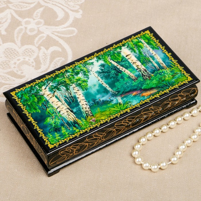 Шкатулка-купюрница «Летняя природа. Вид 62», лаковая миниатюра, 9х17 см