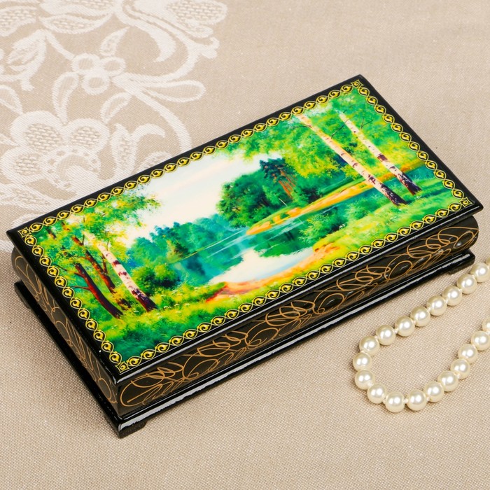 Шкатулка-купюрница «Летняя природа. Вид 63», лаковая миниатюра, 9х17 см