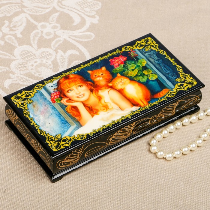 Шкатулка-купюрница «портрет. Вид 13», лаковая миниатюра, 9х17 см