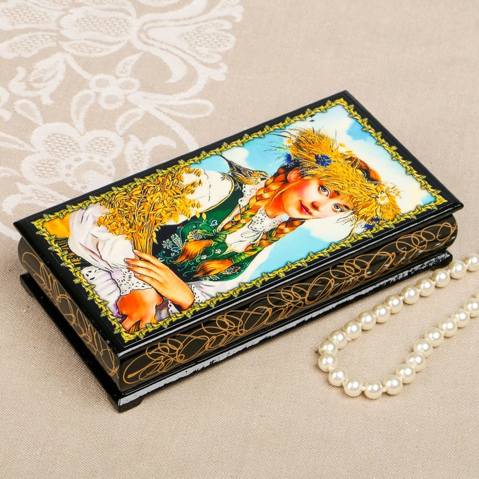 Шкатулка-купюрница «портрет. Вид 18», лаковая миниатюра, 9х17 см