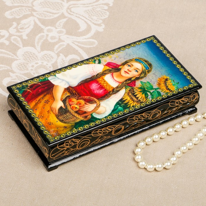 Шкатулка-купюрница «портрет. Вид 24», лаковая миниатюра, 9х17 см