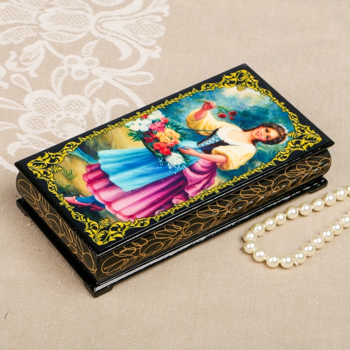 Шкатулка-купюрница «портрет. Вид 35», лаковая миниатюра, 9х17 см