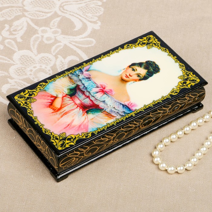 Шкатулка-купюрница «портрет. Вид 38», лаковая миниатюра, 9х17 см