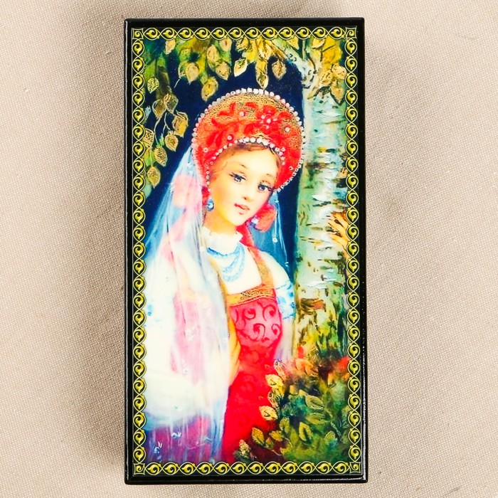 Шкатулка-купюрница «портрет. Вид 44», лаковая миниатюра, 9х17 см