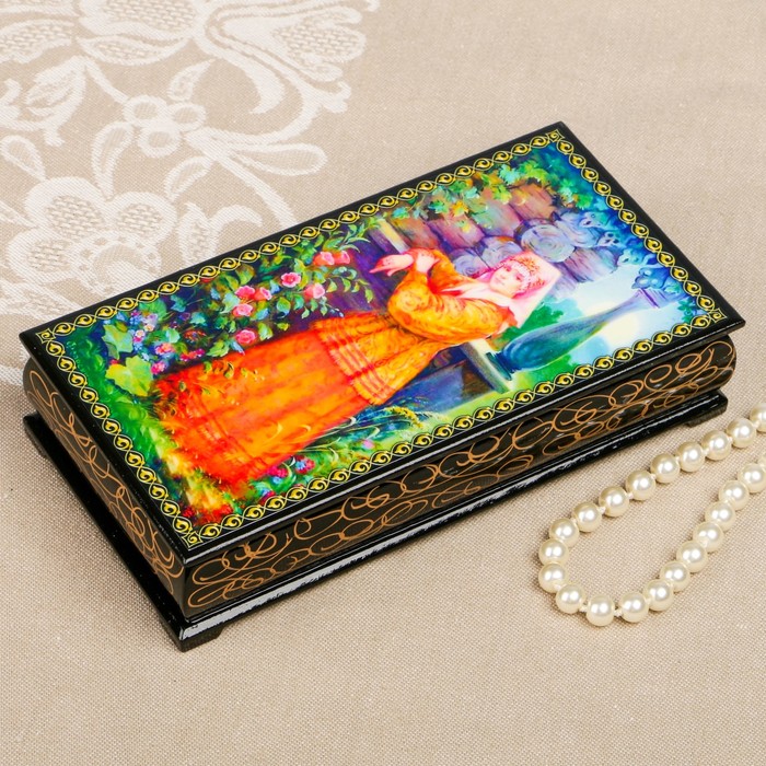 Шкатулка-купюрница «портрет. Вид 47», лаковая миниатюра, 9х17 см