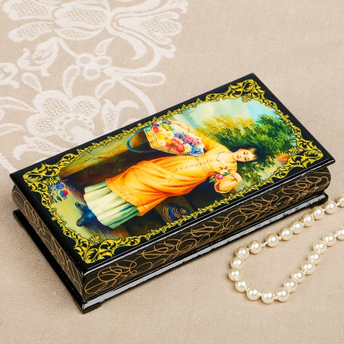 Шкатулка-купюрница «портрет. Вид 78», лаковая миниатюра, 9х17 см