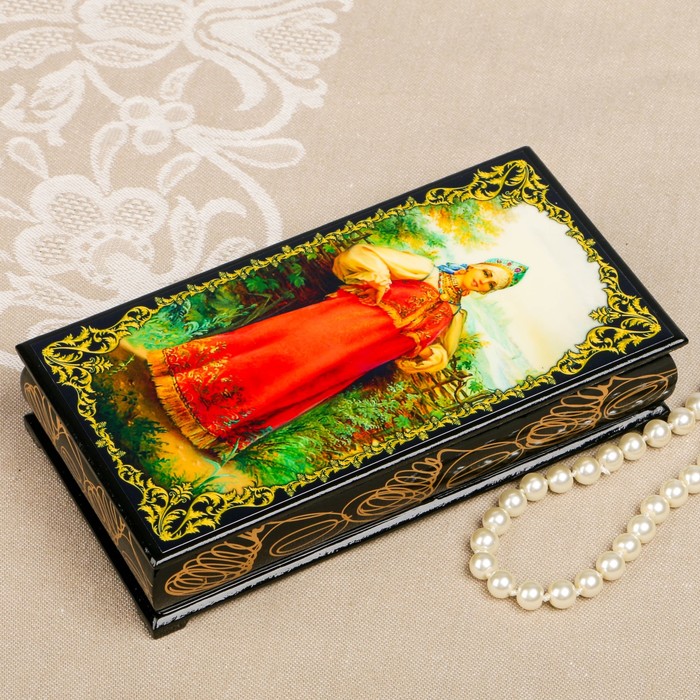 Шкатулка-купюрница «портрет. Вид 89», лаковая миниатюра, 9х17 см