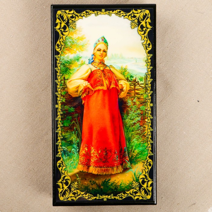 Шкатулка-купюрница «портрет. Вид 89», лаковая миниатюра, 9х17 см