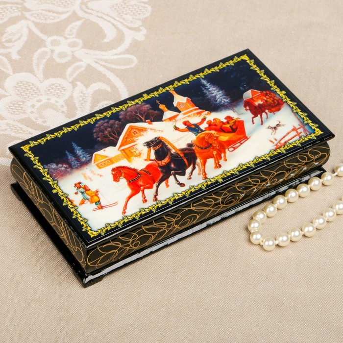 Шкатулка-купюрница «Тройки. Вид 5», лаковая миниатюра, 9х17 см