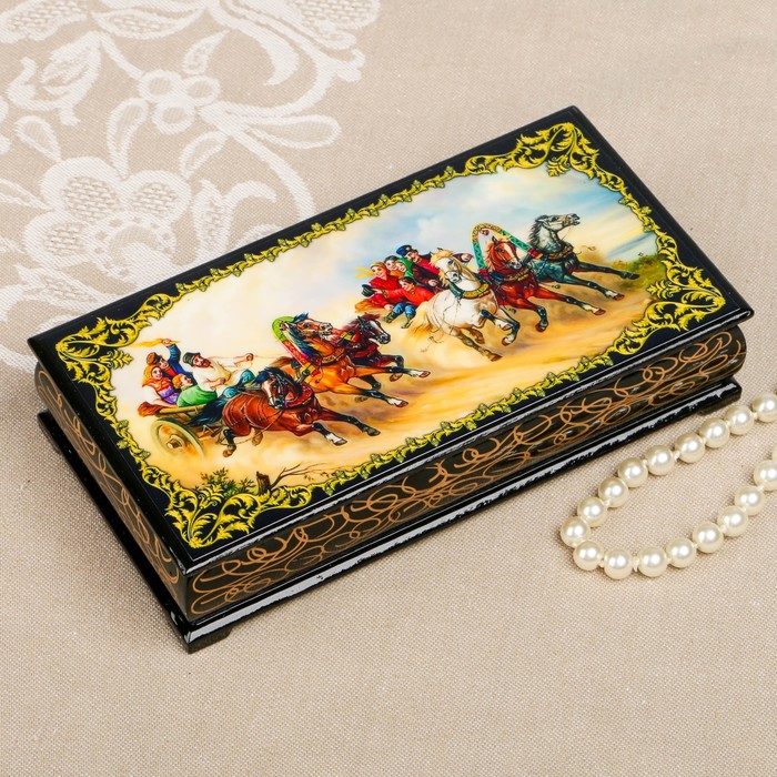 Шкатулка-купюрница «Тройки. Вид 19», лаковая миниатюра, 9х17 см