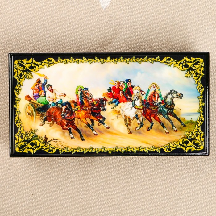 Шкатулка-купюрница «Тройки. Вид 19», лаковая миниатюра, 9х17 см