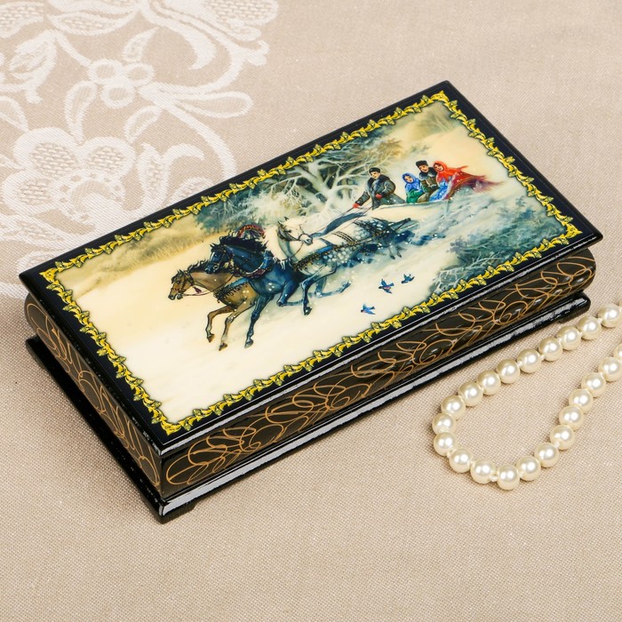 Шкатулка-купюрница «Тройки. Вид 21», лаковая миниатюра, 9х17 см