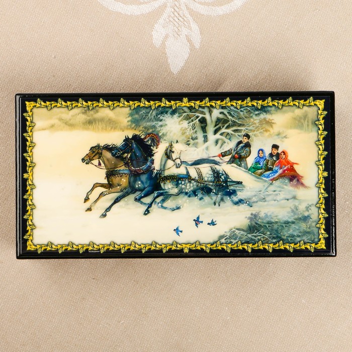 Шкатулка-купюрница «Тройки. Вид 21», лаковая миниатюра, 9х17 см