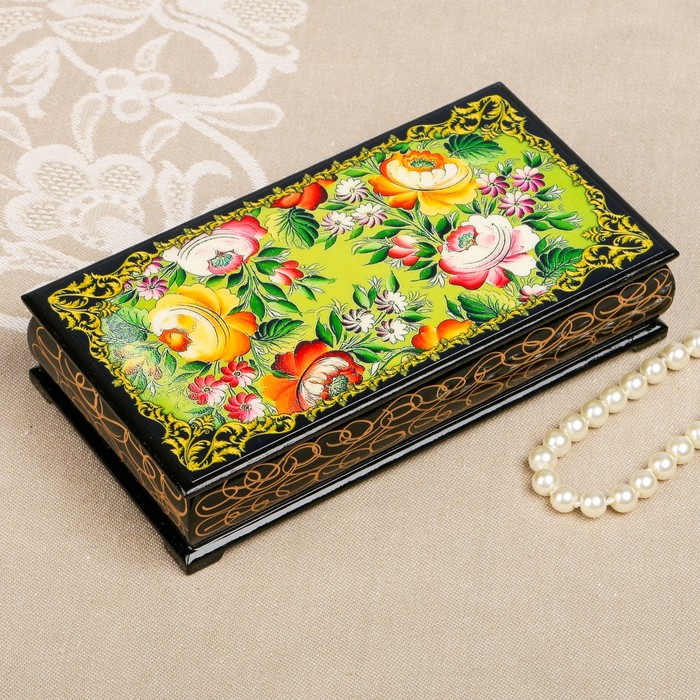 Шкатулка-купюрница «цветы. Вид 3», лаковая миниатюра, 9х17 см