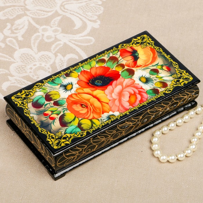 Шкатулка-купюрница «цветы. Вид 4», лаковая миниатюра, 9х17 см