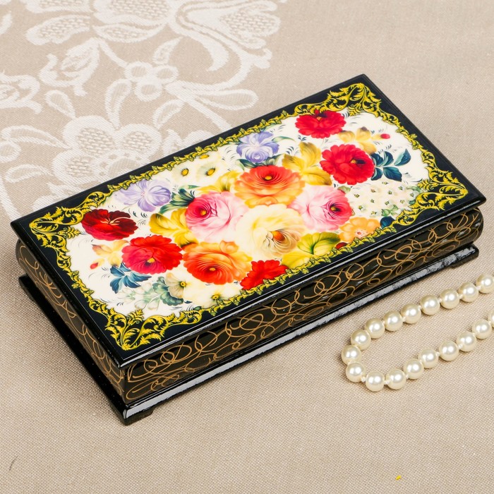 Шкатулка-купюрница «цветы. Вид 5», лаковая миниатюра, 9х17 см