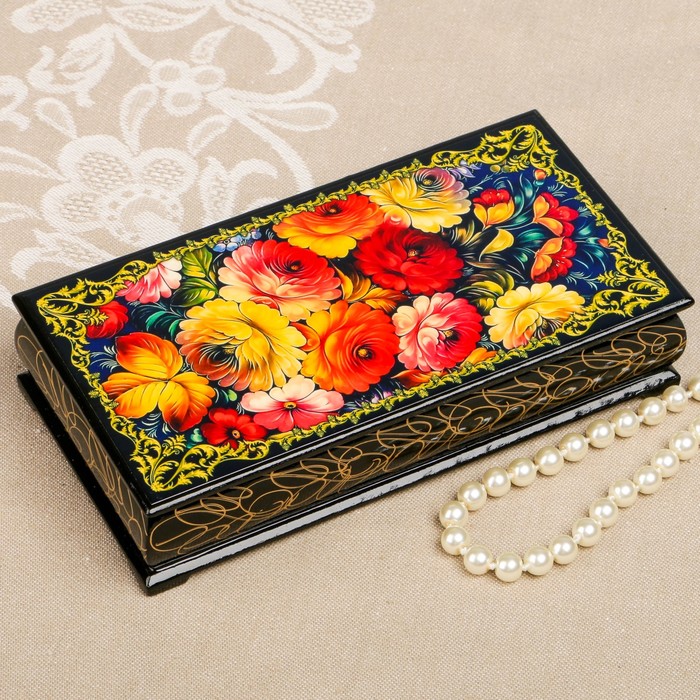 Шкатулка-купюрница «цветы. Вид 11», лаковая миниатюра, 9х17 см