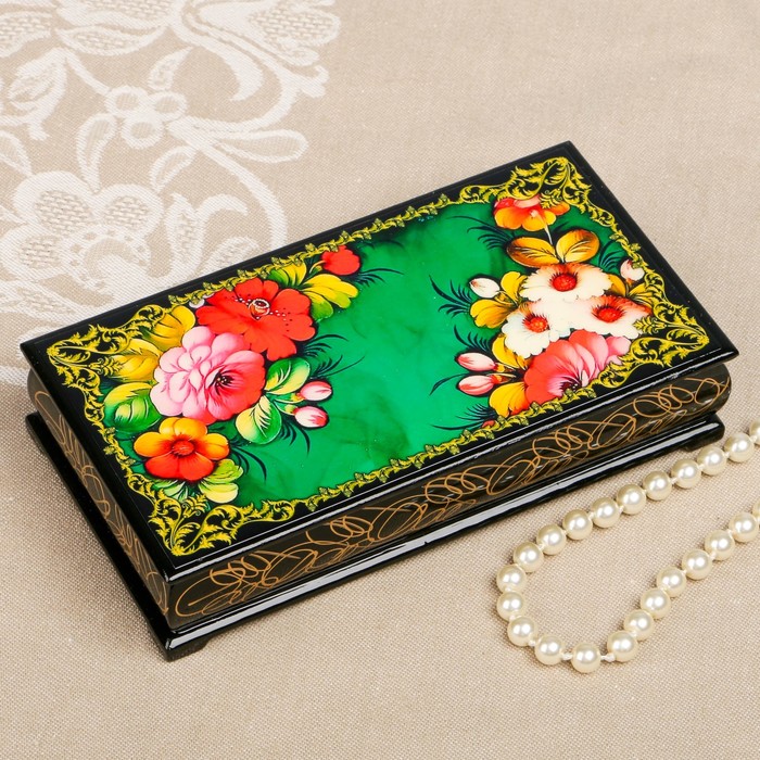 Шкатулка-купюрница «цветы. Вид 18», лаковая миниатюра, 9х17 см