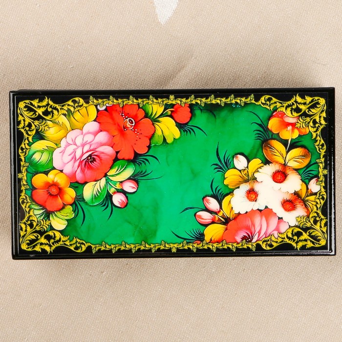 Шкатулка-купюрница «цветы. Вид 18», лаковая миниатюра, 9х17 см