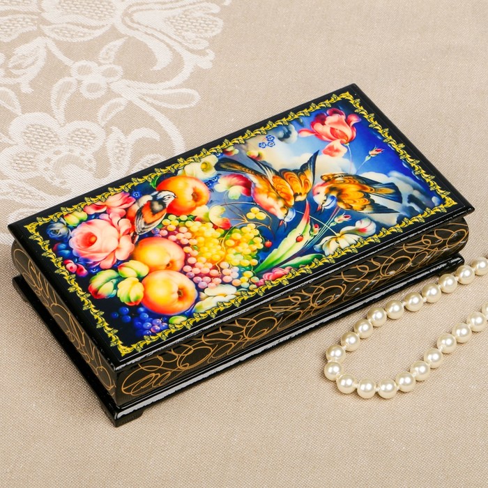 Шкатулка-купюрница «цветы. Вид 25», лаковая миниатюра, 9х17 см