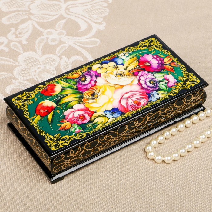 Шкатулка-купюрница «цветы. Вид 38», лаковая миниатюра, 9х17 см