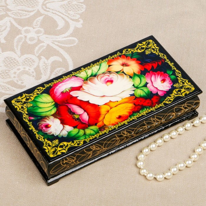 Шкатулка-купюрница «цветы. Вид 43», лаковая миниатюра, 9х17 см