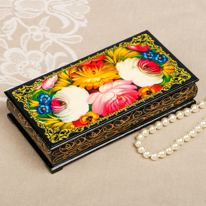 Шкатулка-купюрница «цветы. Вид 54», лаковая миниатюра, 9х17 см