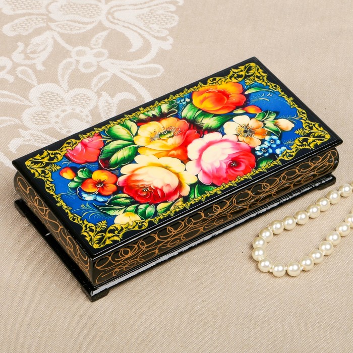 Шкатулка-купюрница «цветы. Вид 60», лаковая миниатюра, 9х17 см