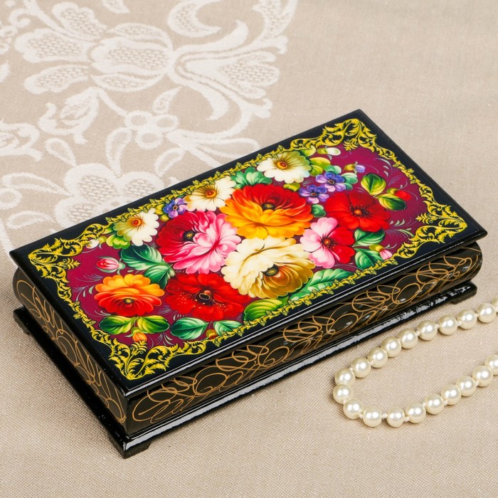 Шкатулка-купюрница «цветы. Вид 78», лаковая миниатюра, 9х17 см