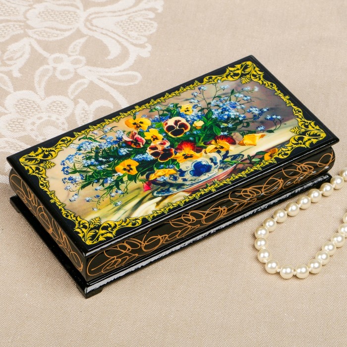 Шкатулка-купюрница «цветы. Вид 82», лаковая миниатюра, 9х17 см