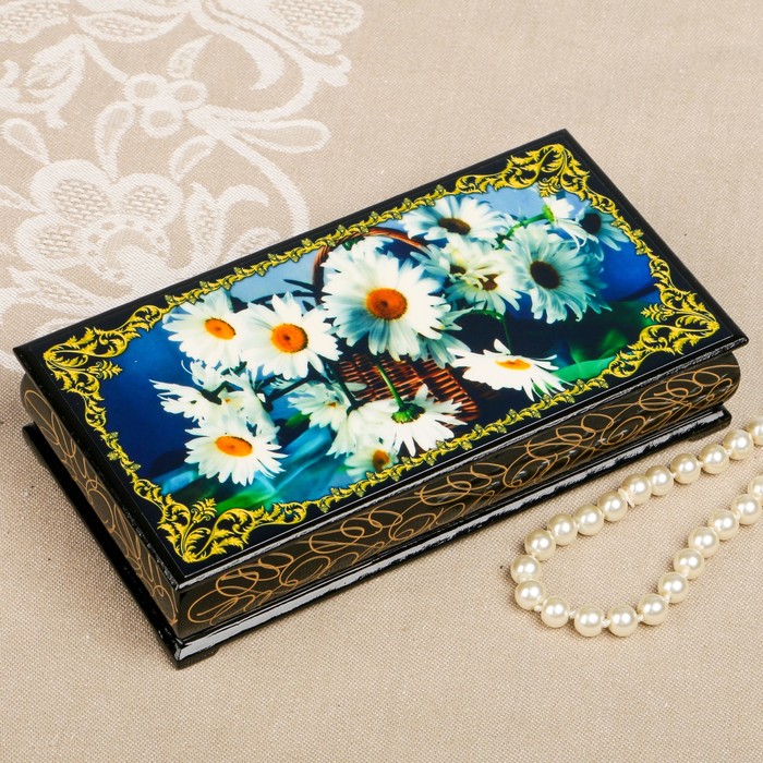 Шкатулка-купюрница «цветы. Вид 90», лаковая миниатюра, 9х17 см