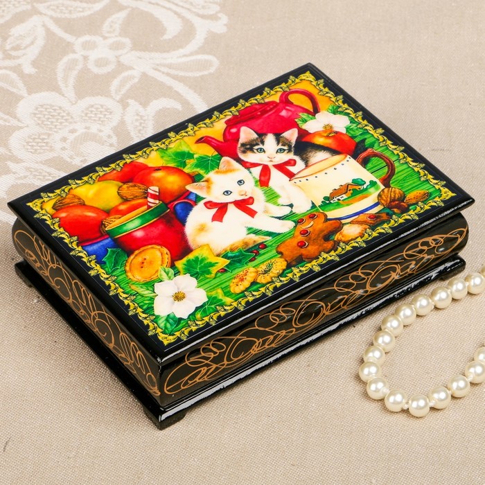 Шкатулка «Кошки. Вид 16», лаковая миниатюра, 10х14 см