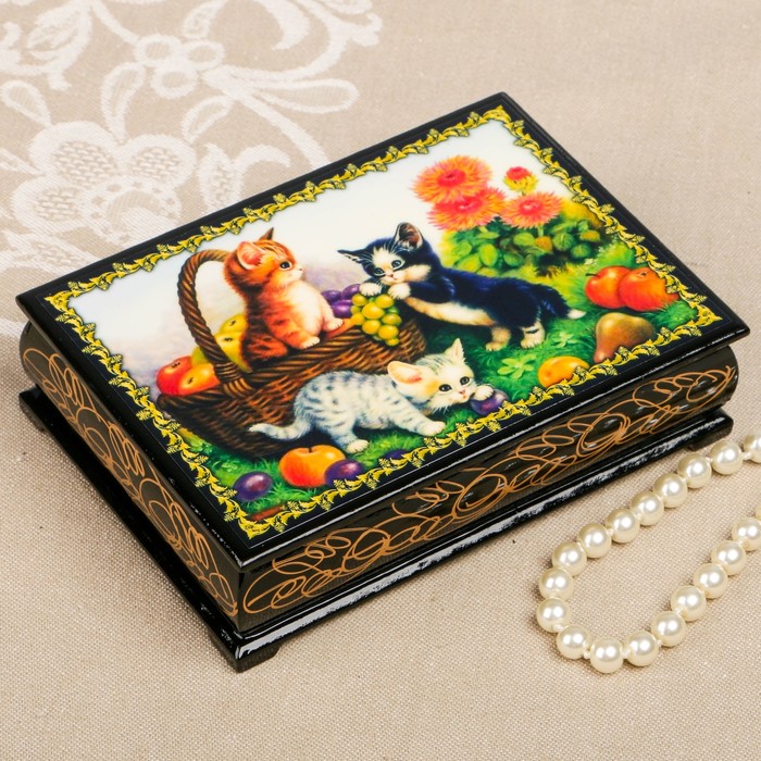 Шкатулка «Кошки. Вид 21», лаковая миниатюра, 10х14 см