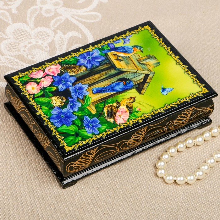 Шкатулка «Птички. Вид 11», лаковая миниатюра, 10х14 см