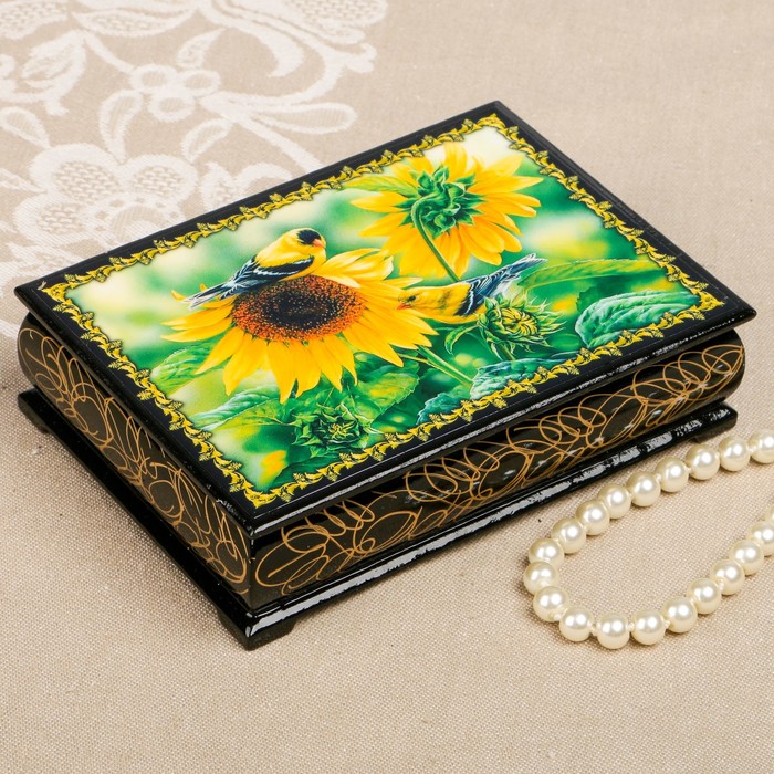 Шкатулка «Птички. Вид 12», лаковая миниатюра, 10х14 см