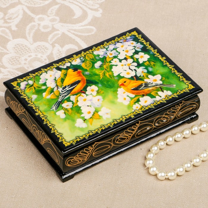 Шкатулка «Птички. Вид 14», лаковая миниатюра, 10х14 см