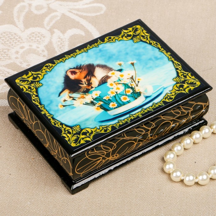 Шкатулка «Кошки», лаковая миниатюра, 8х10,5 см