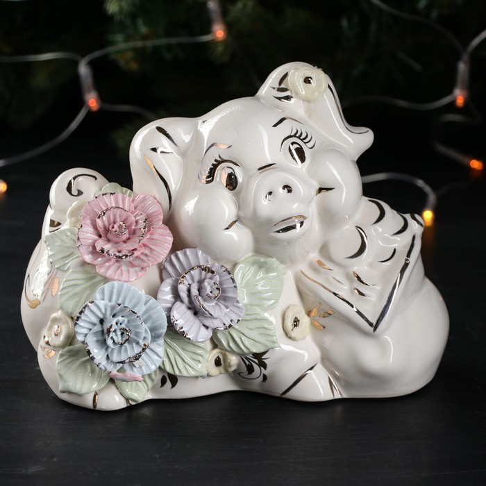 Копилка "Свинка с кошельком", цветная лепка