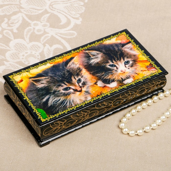 Шкатулка-купюрница «Кошки. Вид 24», лаковая миниатюра, 9х17 см