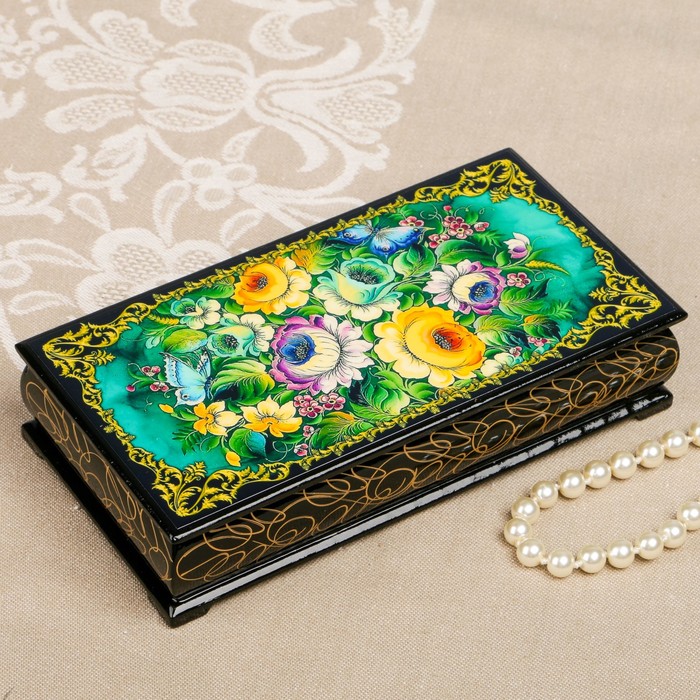 Шкатулка-купюрница «цветы. Вид 50», лаковая миниатюра, 9х17 см