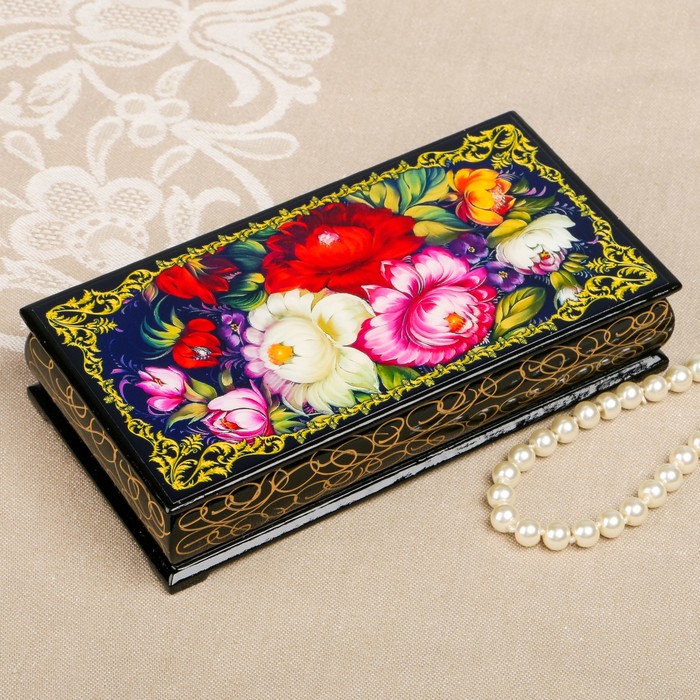 Шкатулка-купюрница «цветы. Вид 83», лаковая миниатюра, 9х17 см