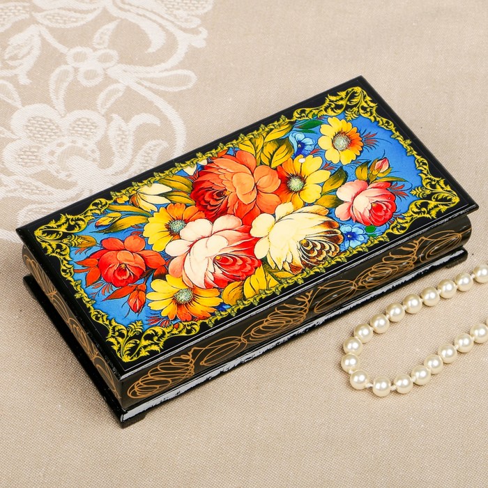 Шкатулка-купюрница «цветы. Вид 85», лаковая миниатюра, 9х17 см