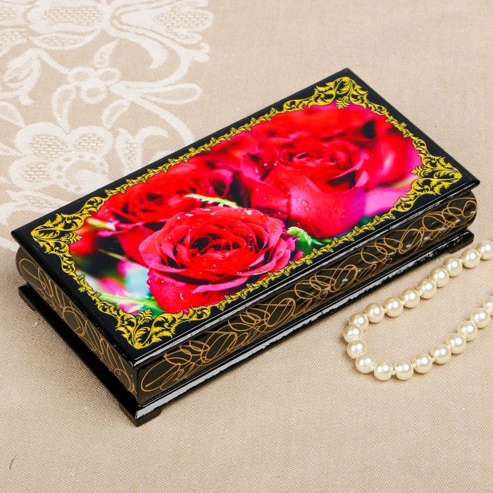 Шкатулка-купюрница «цветы. Вид 87», лаковая миниатюра, 9х17 см