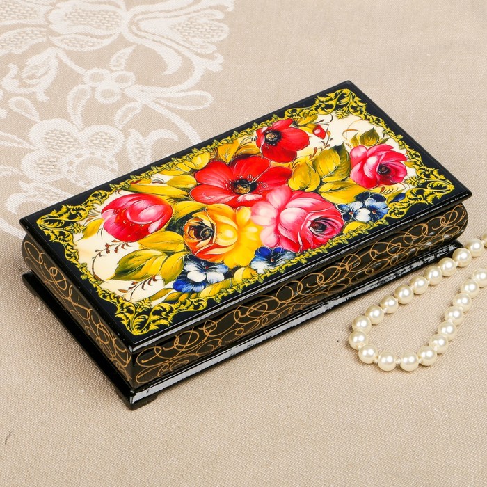 Шкатулка-купюрница «цветы. Вид 9», лаковая миниатюра, 9х17 см